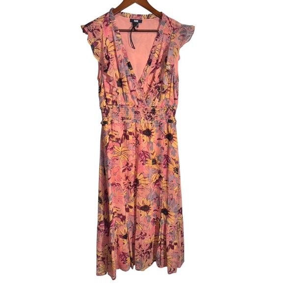 PAIGE Katharina Floral Silk Midi Dress Size Large Ruffle Feminine - Picture 7 of 16